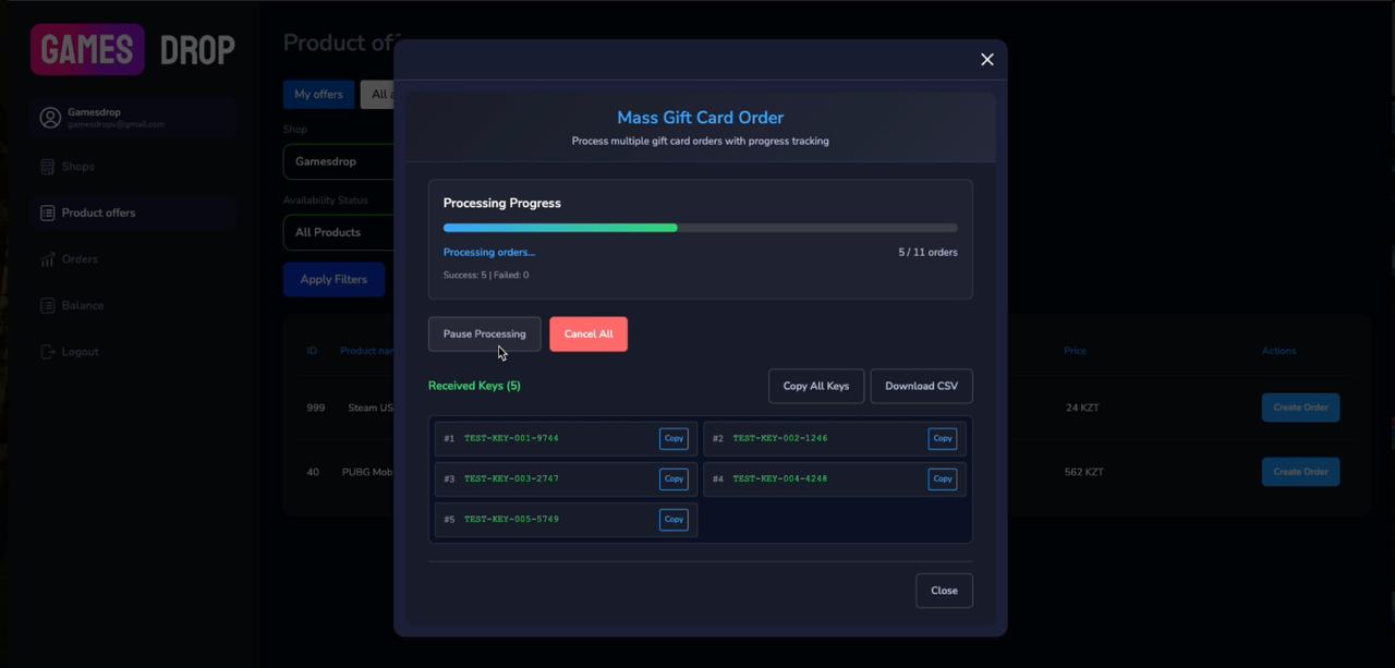 Bulk Orders Interface