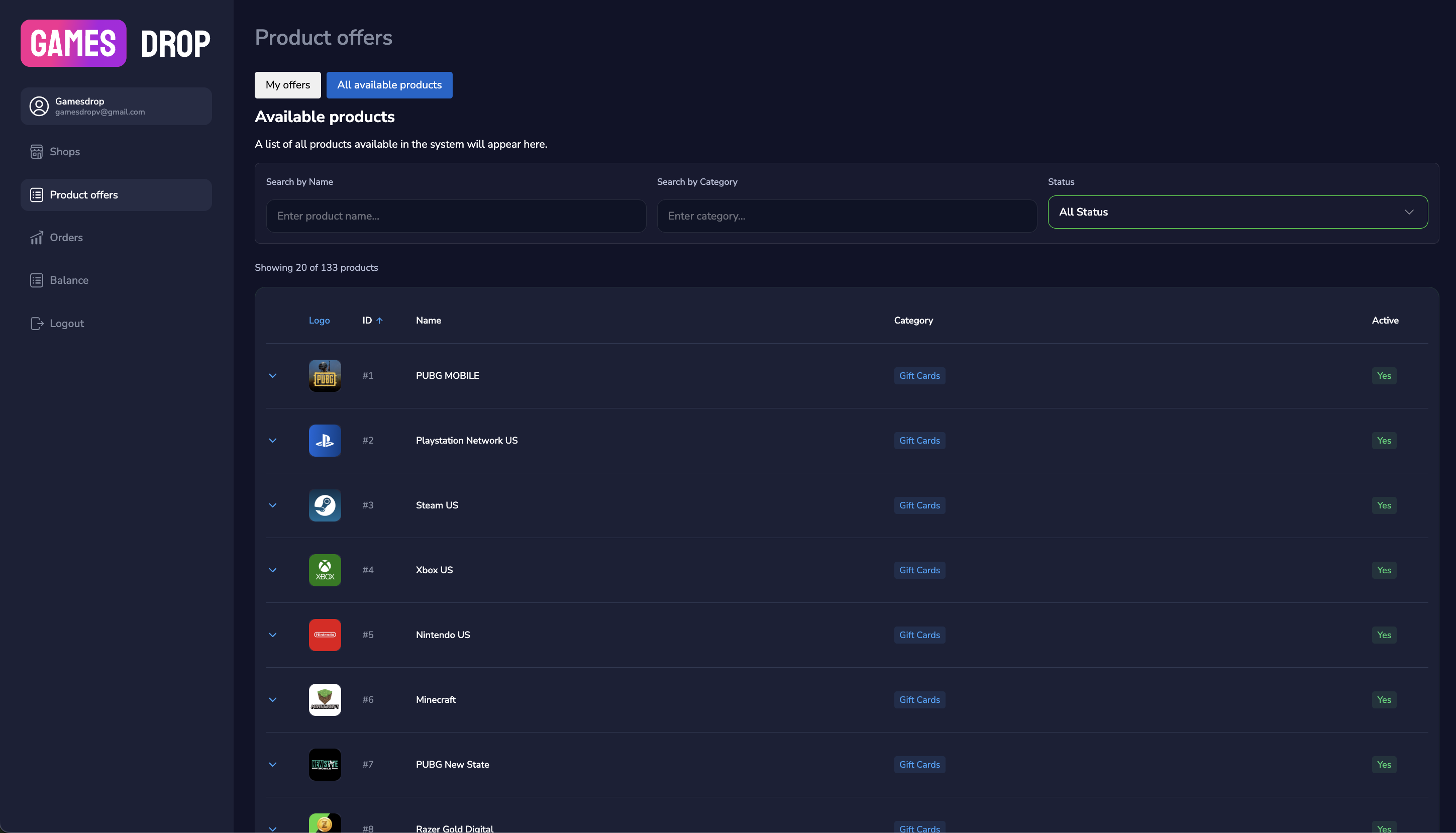 Gift Card API Integration Dashboard