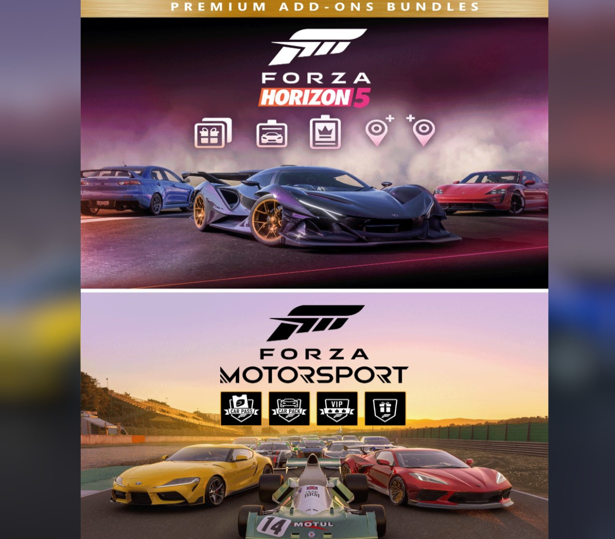 Forza Motorsport and Forza Horizon 5 - Premium Add-Ons Bundle DLC EU XBOX One / Xbox Series X|S / Windows 10 CD Key Logo
