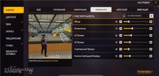 Sensitivity Menu